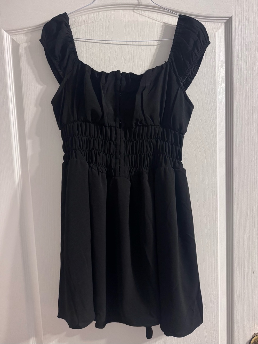 Black Smocked Waist Womens ' Dress